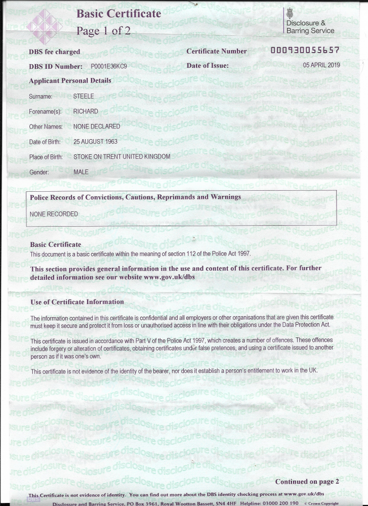 DBS Certificates ASFAB Washroom Systems Ltd.